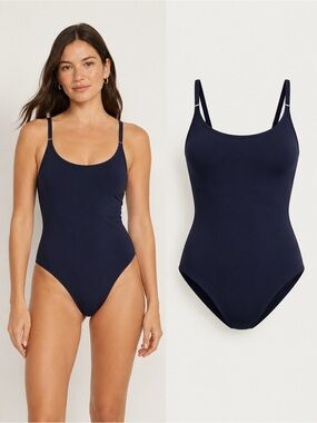 Andie Navy Tall One Piece Swimsuit Medium Tall MT Shelf Bra Adjustable Straps